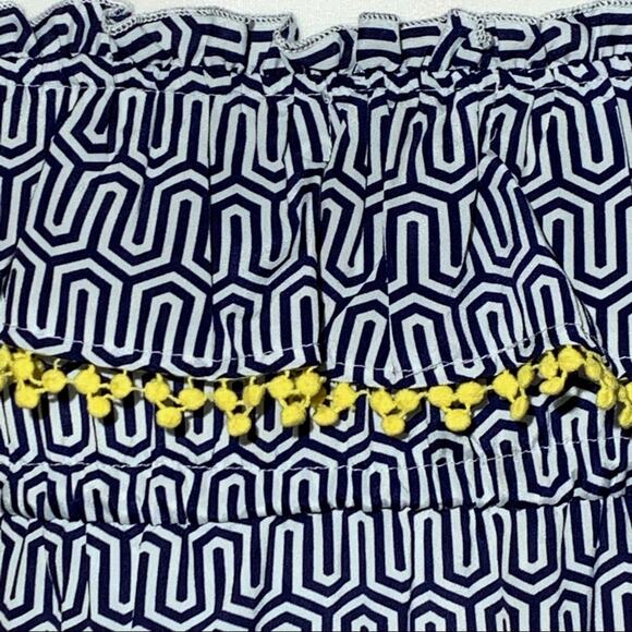 Mud Pie Maxi Dress Blue White Pattern Yellow Tassels Strapless Flowy Dress Small - Picture 7 of 12